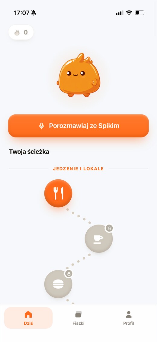 Ekran startowy Spikiego z przyciskiem rozmowy