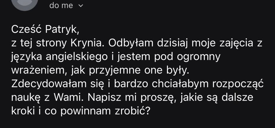 Email od kursantki: jestem pod ogromnym wrażeniem, zapłacę z góry całą kwotę