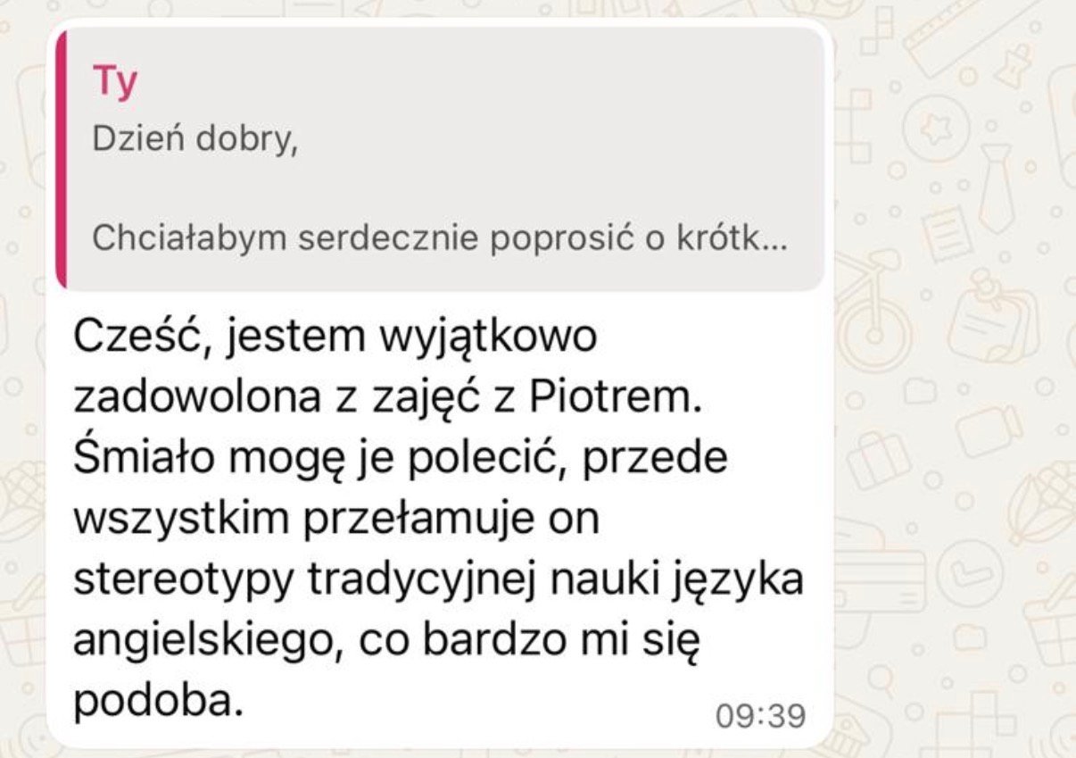 Polecenie kursantki: jestem wyjątkowo zadowolona, przełamuje stereotypy tradycyjnej nauki angielskiego